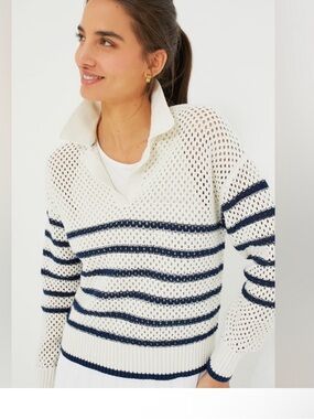 Tuckernuck TNUCK SPORT White Stripe Mesh Fischer Sweater Size Medium